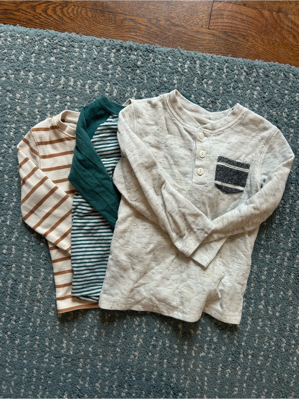 Cat & Jack 3-Pack Long Sleeve Tees in Cream, Teal & Brown Stripes